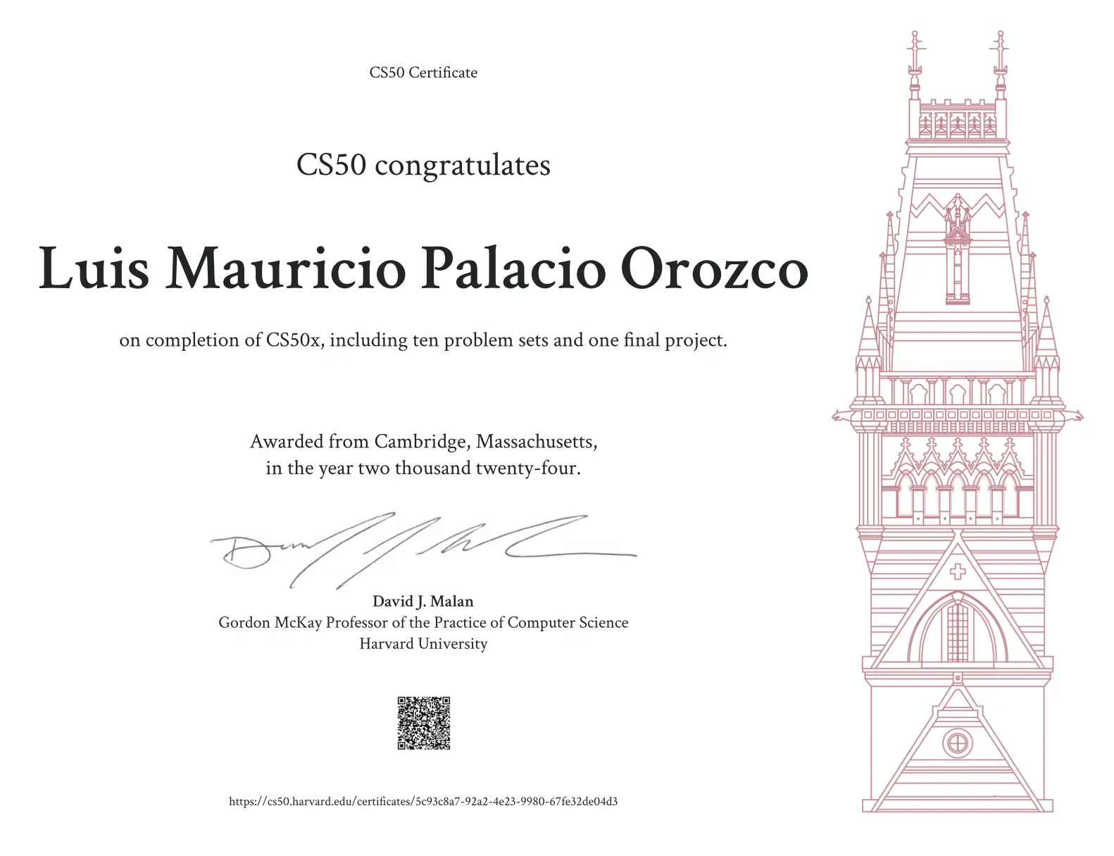 Certificate from Harvard University